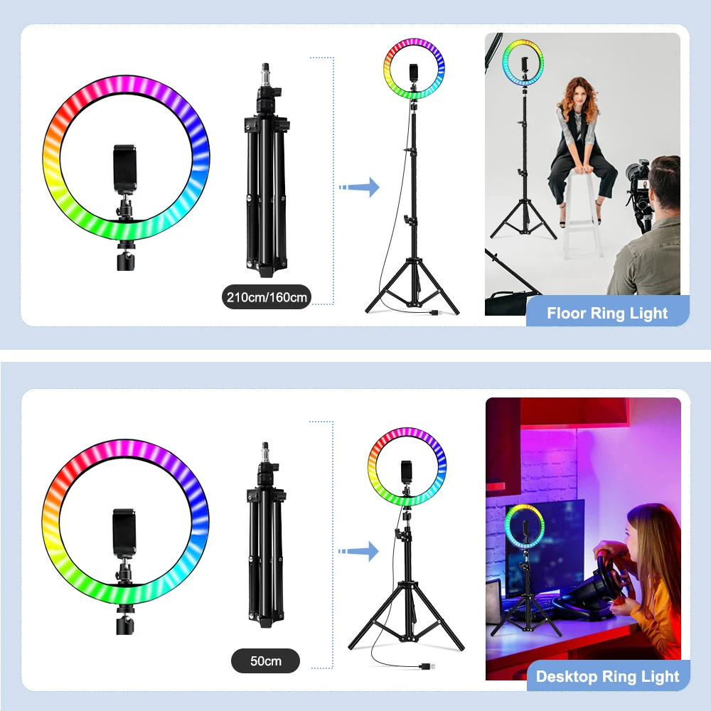 

10 Inch Led Ring Light Usb RGB Ringlamp USB Light Ring Photo Selfie Lamp with Remote Phone Stand for Streaming Video Photography