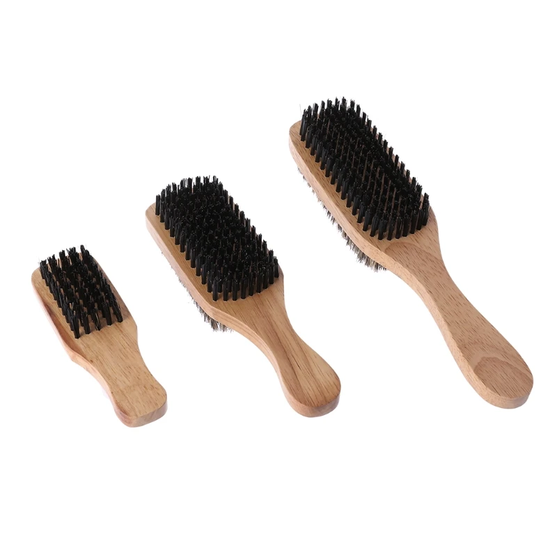 

Men Double-Side Antistatic Hair Brush Wooden Handle Massage Facial Beard Styling
