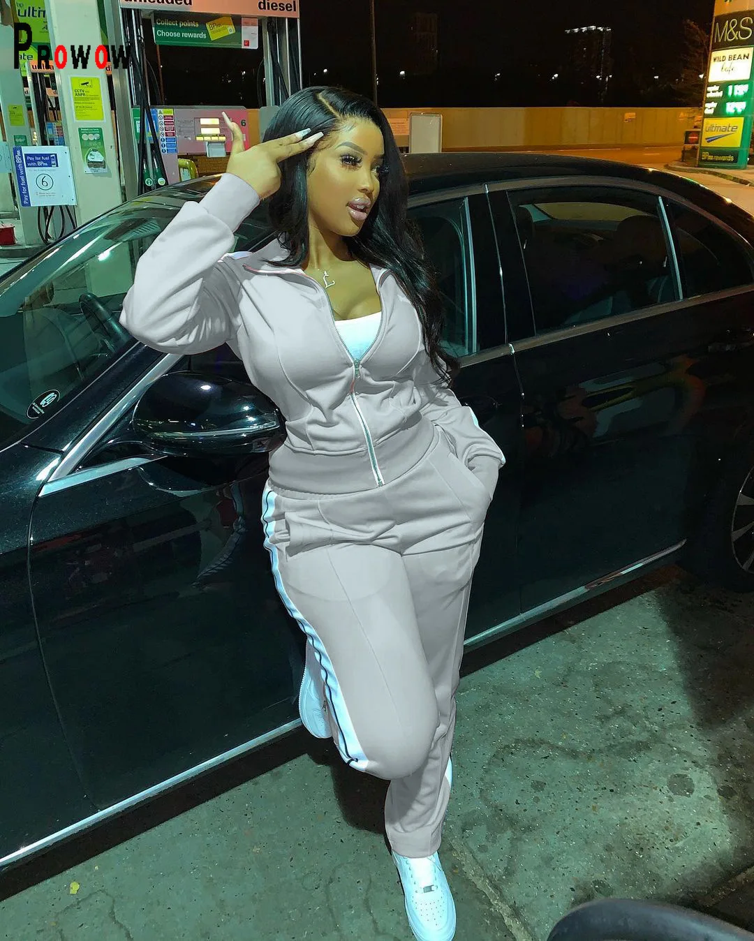 

Prowow Women Tracksuits Streetwear Zipper Long Sleeve Coat Pant Two Piece Sportswear Spring Female Jogging Fitness Clotheing Set