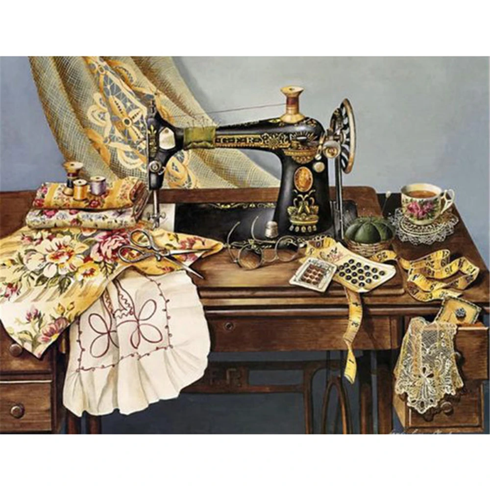 

Sewing Machine Landscape Printed 11CT Cross-Stitch Complete Kit DIY Embroidery DMC Threads Painting Knitting Hobby Design