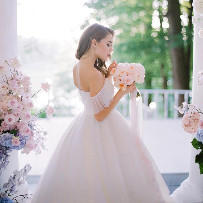 Платье женское вечернее из фатина с открытыми плечами|Свадебные платья| |