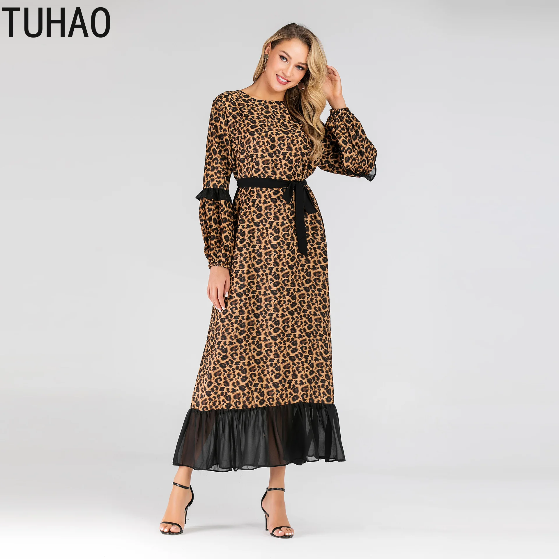 TUHAO/осенне-зимнее мусульманское платье леопардовой расцветки женское длинное