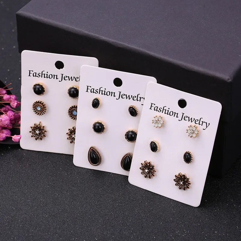 

Earrings Simple and Exquisite Suit 3 Pairs Storage Ear Studs Fashion Melon Seeds Snowflake Small Jewelry Accessories Gift