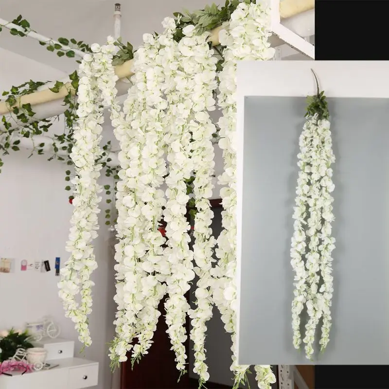 

1PC/Set Home White Wisteria Garland Hanging Flowers Outdoor Wedding Ceremony Decor Silk Wisteria Vine Wedding Arch Floral Decor