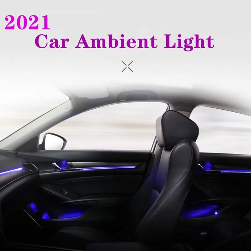 

14-в-1: RGB светодиодный атмосферу автомобильный светильник интерьера волоконные полосы светильник с помощью приложения Управление декоративные естественного освещения приборной панели лампа