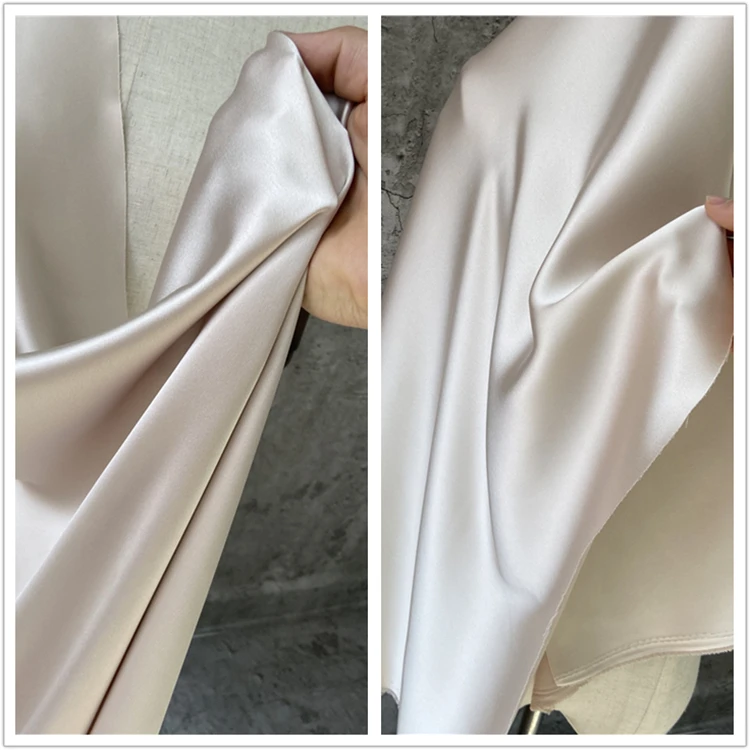 Ацетатная атласная ткань цвета шампанского и бежевого гладкая блестящая для