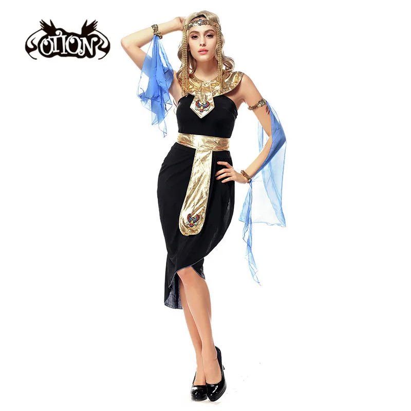 

Carnival Party Halloween Egypt Cleopatra Costume Women Adult Egyptian Queen Goddess Costumes Cosplay Black Fancy Dress
