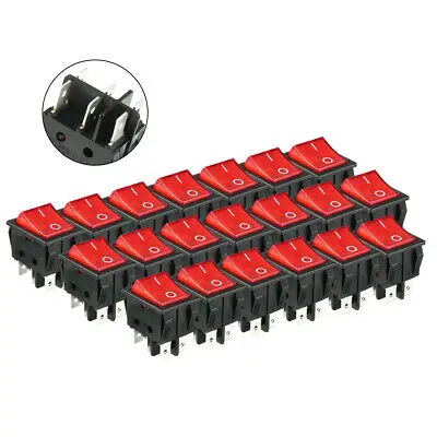 

20pcs AC 250V/125V 16A On/Off DPDT Rocker Switch Latching Red Light