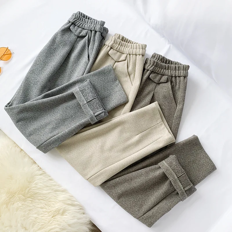 Толстые шерстяные брюки 2020 новые весенне Осенние Теплые женские с высокой талией