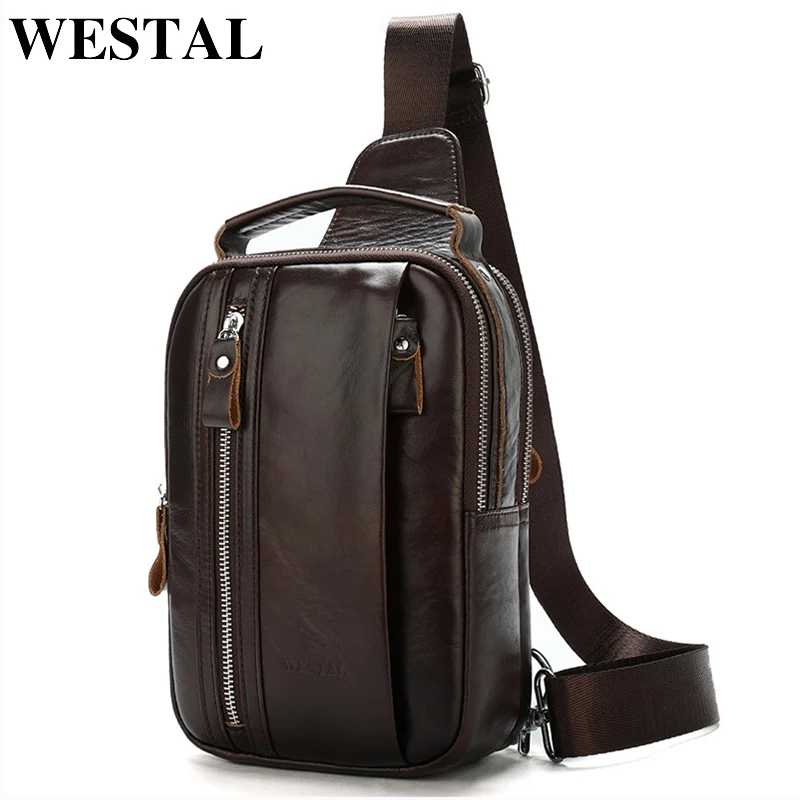 WESTAL мужские shouldr Сумка Слинг натуральная кожа мужская сумка через плечо для