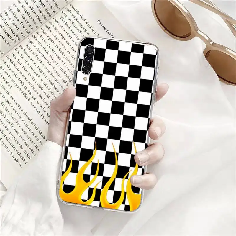 

Black white checkered Phone Case Transparent for Samsung s9 s10 s20 Huawei honor P20 P30 P40 xiaomi note mi 8 9 pro lite plus