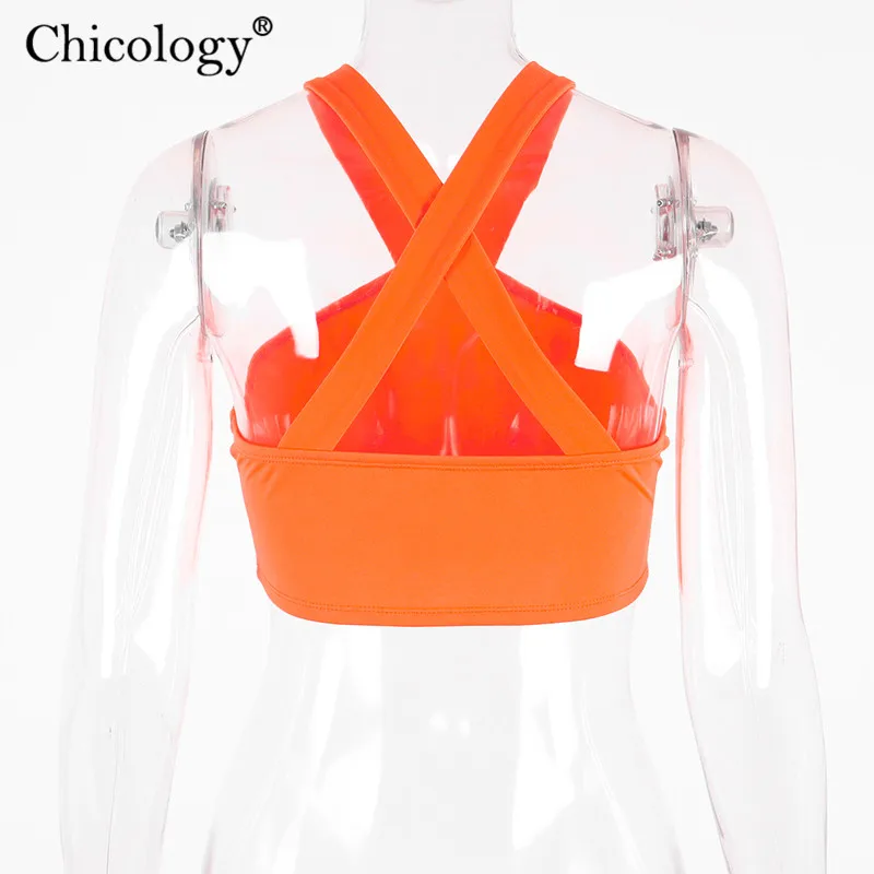 Chicology halter solid harajuku crop tank top 2019 summer women sleeveless streetwear sexy club festival female short clothes Женская