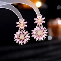spring fashion crystal flower earrings for women 2022 luxury jewelry cubic zirconia wedding brand earring dangler