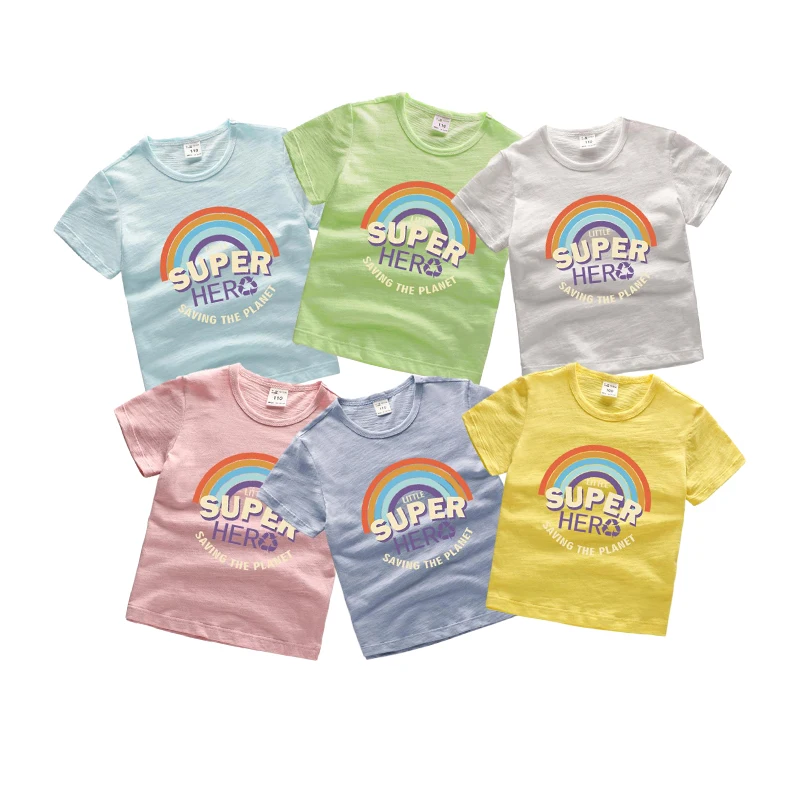 

2021 Summer Fashion Unisex Rainbow Letter T-Shirt Children Boys Short Sleeve Baby Kids Cotton Top Girl Clothes 1-7 Years Old