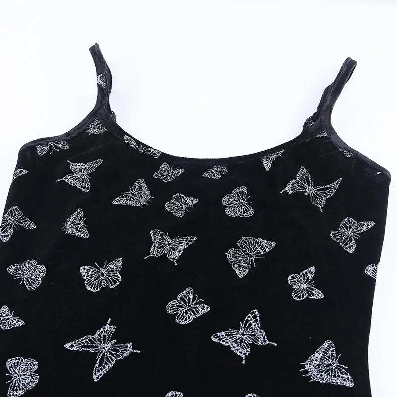 

Goth Girl Sexy Dress Women Butterfly Printed Mesh Patchwork High Waist Strapless Slim Dress Streetwear Gothic Dress for Female