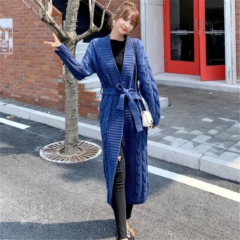 Женский Длинный трикотажный свитер K24 свободный большого размера в стиле