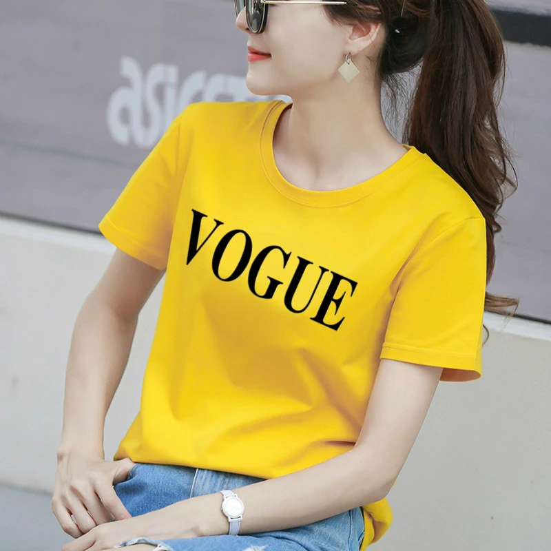 Новинка 2020 женские футболки из 100% хлопка летняя модная футболка VOGUE с круглым