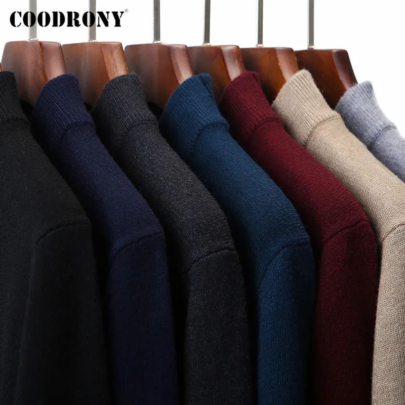 coodrony men clothing autumn winter new arrivals pure color casual soft knitted thick warm turtleneck sweater pullover men c2001 free global shipping