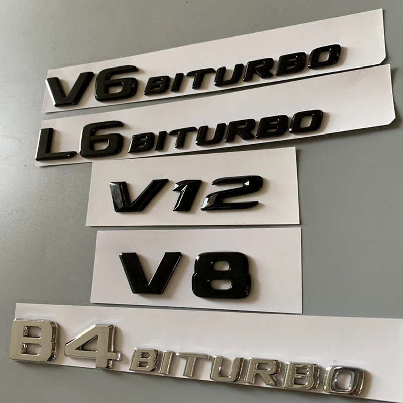 Эмблема письма для Mercedes Benz V8 V12 V6BITURBO L6BITURBO B4BITURBO автостайлинг багажник значок двойной турбо хромированная наклейка черный