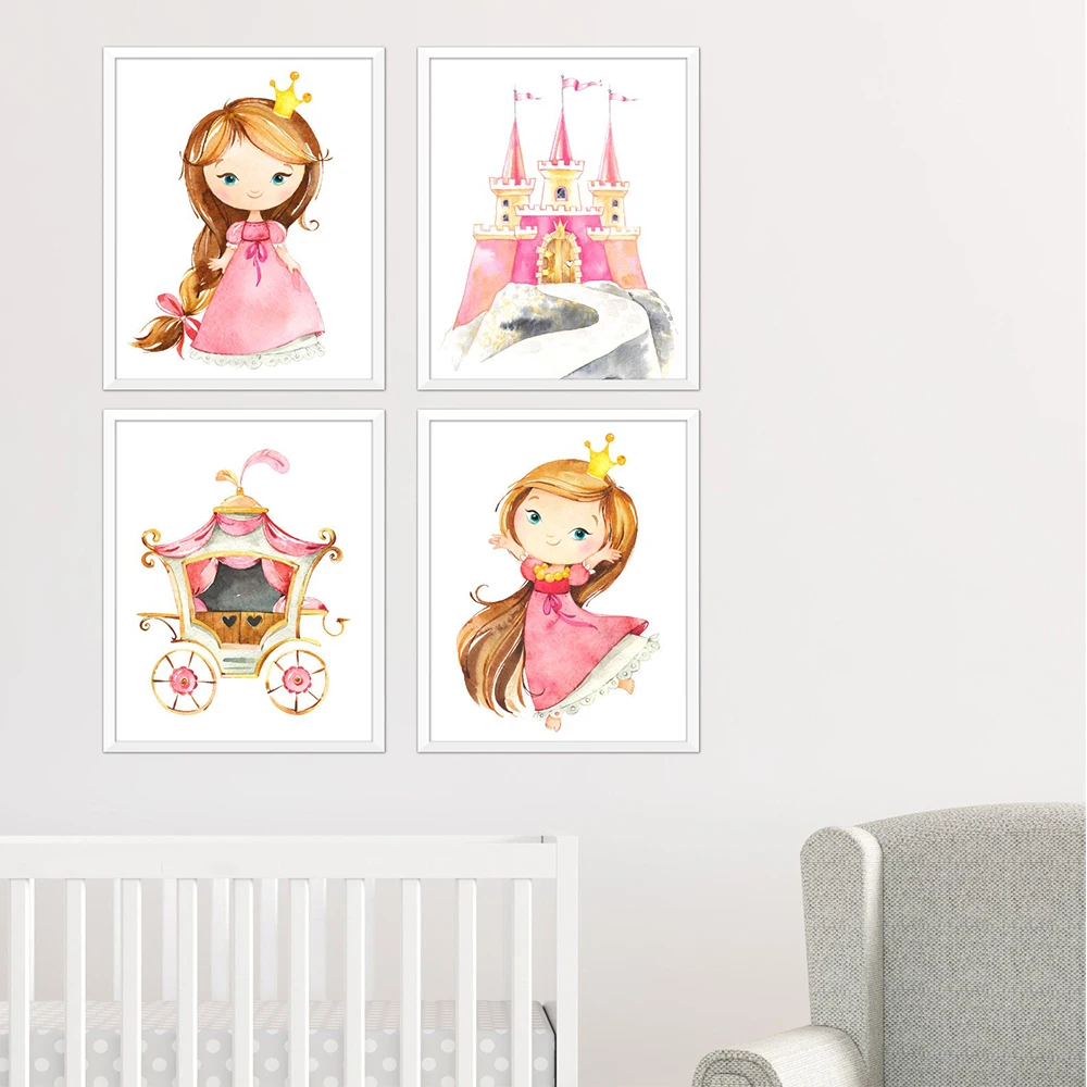 

Nordic Little Princess Nursery Poster Castle Wall Art Canvas Painting Carriage Wall Pictures For Children Room Kid Cuadros Decor