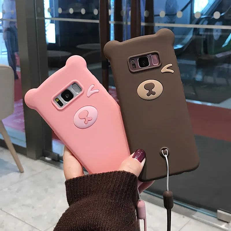 Чехол для Samsung S8 S9 S10 plus bear мобильный телефон note 8 9 с ремешком мягкий ТПУ чехол