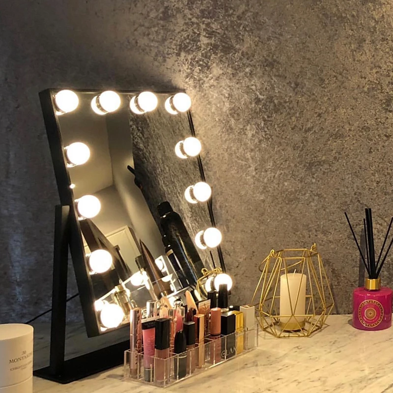 Зеркало для макияжа красоты с подсветкой 12 светодиодных ламп косметическое