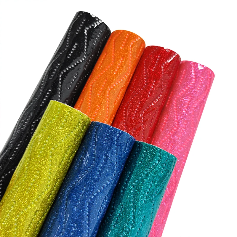 

XHT-43167 Wave Embossing Crystal Glitter Fine Powder Smooth Glitter Artificial Leather Fabric for Making Clothes Boots Shoes