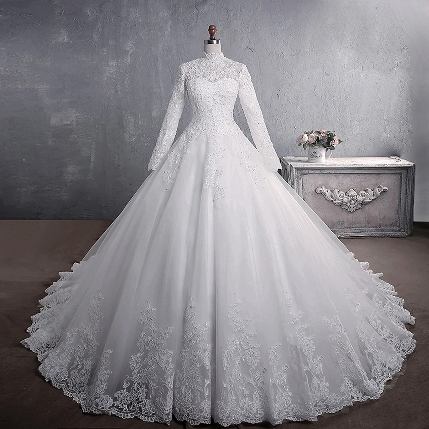 

Real Photos Ball Gowns White Ivory Bridal Dress with Long Sleeve Wedding Dresses 2022 Robe Mariage Gown Vestidos De Novia