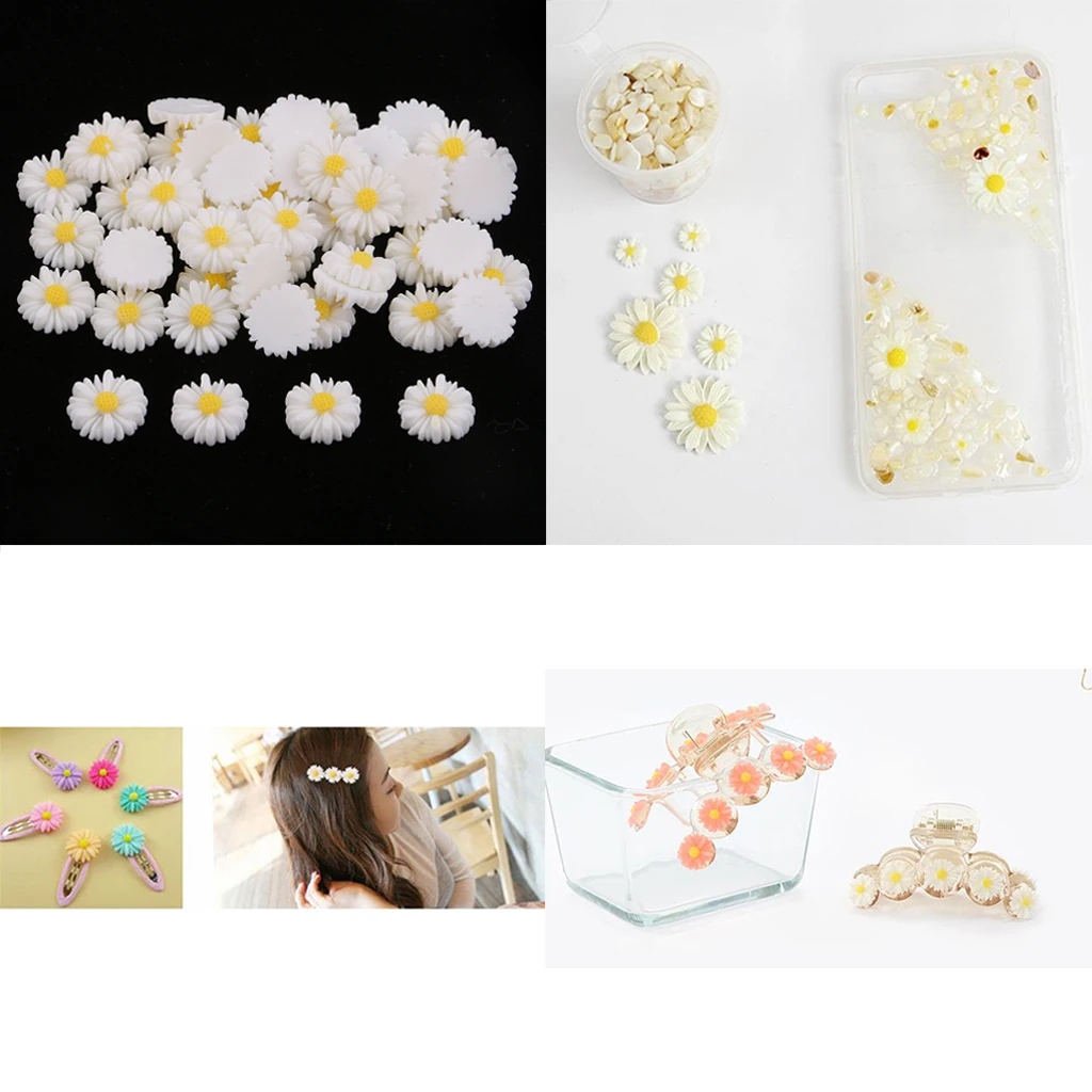 50x Resin Flower Daisy 13mm Embellishment Cabochon Decoden Scrapboking Craft images - 6