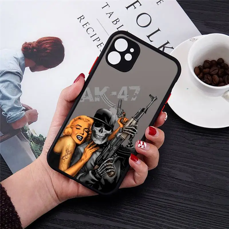 

Phone Case For iPhone 12 11 Mini Pro XR XS Max 7 8 Plus X AK47 Gun Coque Simple black white Matte transparent cover