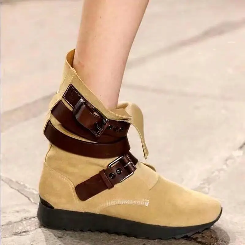 

Ботинки с пряжкой и ремешком; Женские зимние полусапожки; Zapatos De Mujer; Ботильоны; Женская разноцветная обувь с круглым носком; 2020