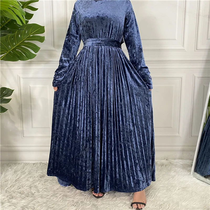 Wepbel Robe Vestidos Islamic Clothing Abaya Caftan Arab Middle East Abaya Women Muslim Turkey Gold Velvet Solid Color Dress