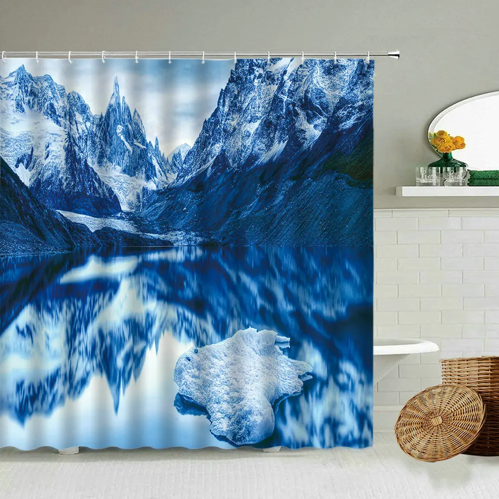Водонепроницаемая Штора для душа с природным пейзажем занавеска снега гор леса