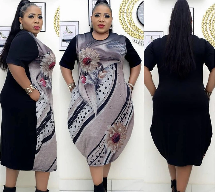 

Printing Polyester African Dresses for Women Summer African Women Short Sleeve O-neck Plus Size Dress African Clothes