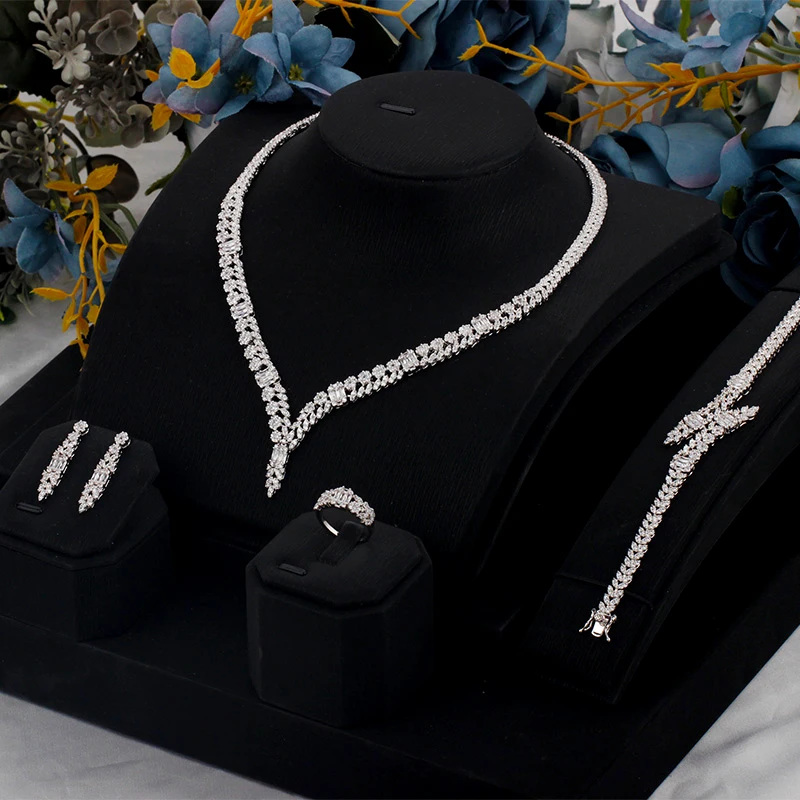 

TIRIM Дубай Элегантные наборы ожерелий для невесты для женщин обручальные кольца с кубическим цирконием, комплект ювелирных изделий роскошны...