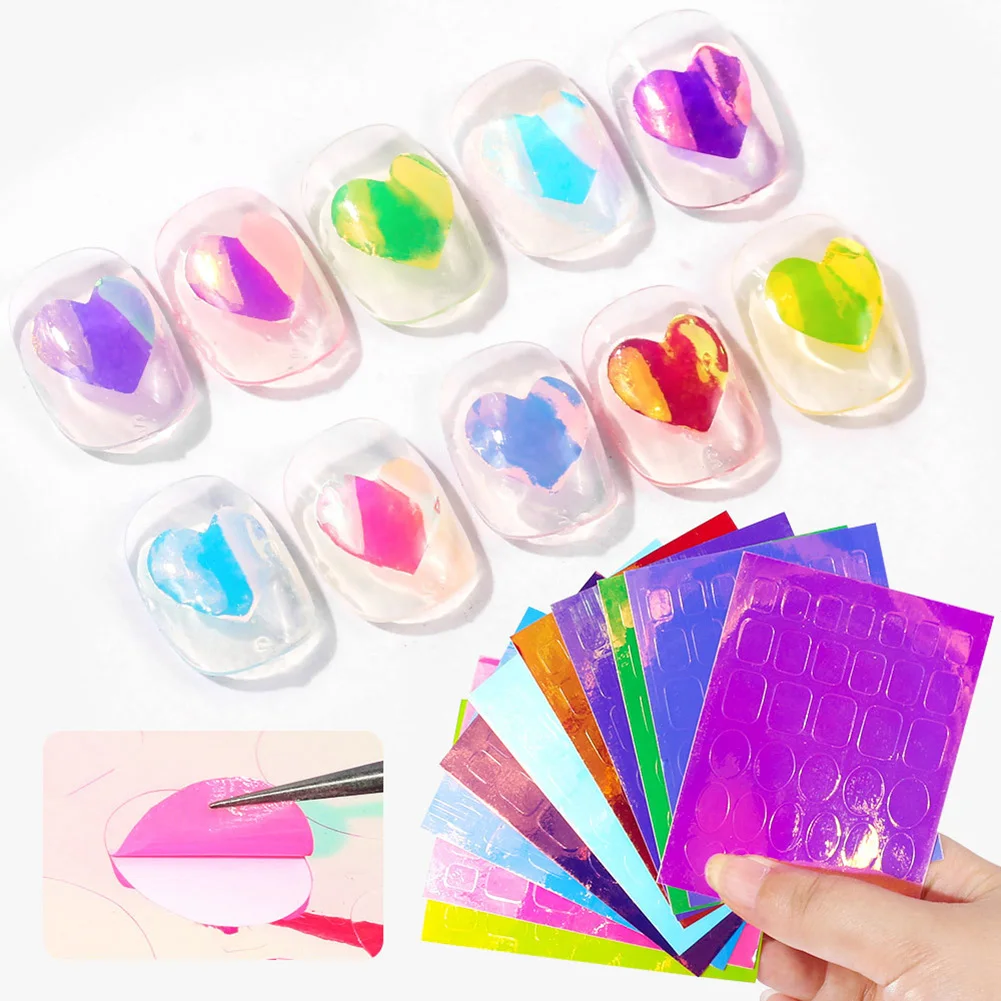 Наклейки для маникюра "Ice Aurora Nails" из Кореи, 16 штук/10 штук, на листе-переводчике.