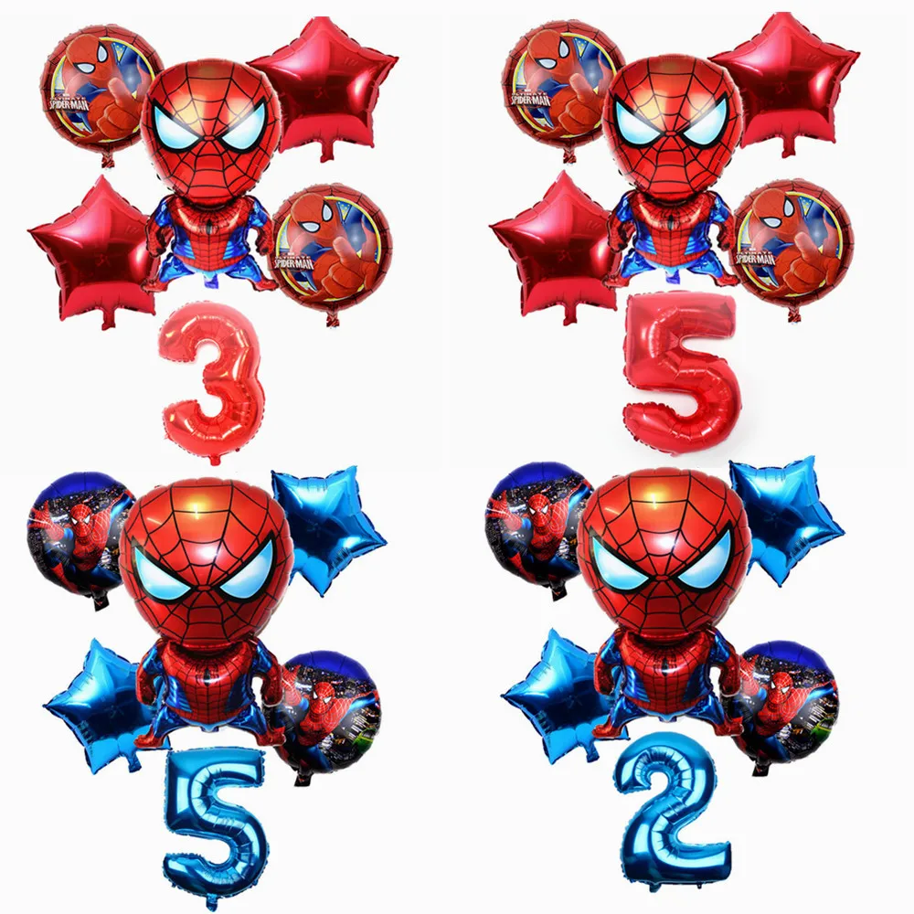 6 шт./компл. паук фольга человек воздушные шары Мстители шара с цифрой на день