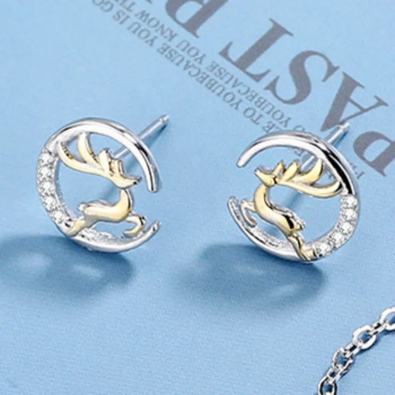 

Fashion s925 sterling silver elk set female necklace temperament deer earrings jewelry bracelet