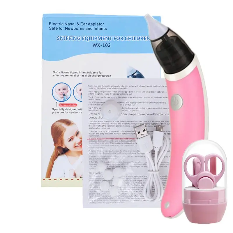 with Nail clipper Детский носовой аспиратор Электрический Очиститель носа оборудование для нюхания безопасный гигиенический очиститель носа для новорожденных малышей - Цвет: with Nail clipper