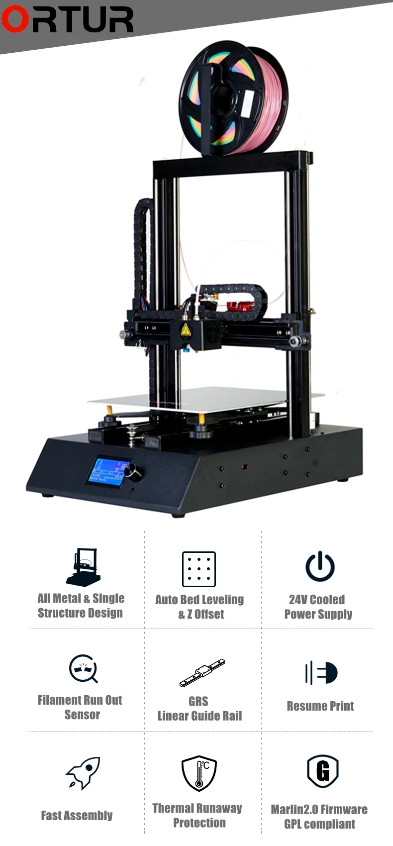 Новейший Ortur 3d принтер двухосевой линейный направляющий принтер 3D Съемная Углеродистая стальная пластина, печать с отключением питания