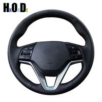 diy hand stitched steering wheel cover black pu artificial leather car steering wheel coverss for hyundai tucson 2015 2016