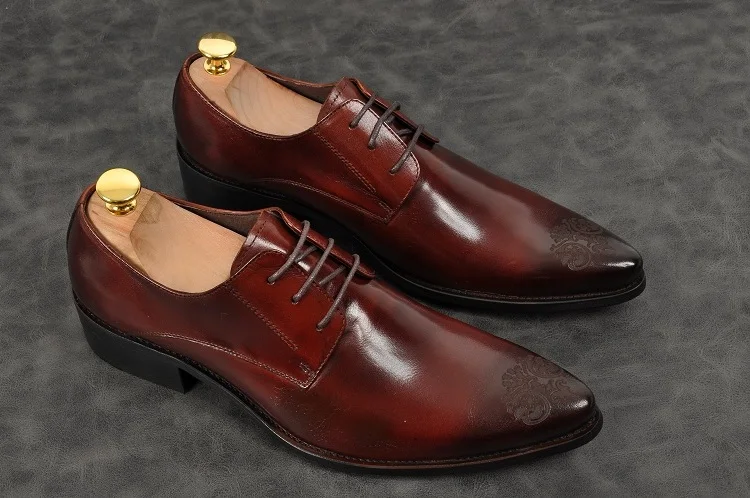 Офисные мужские вечерние туфли ручной работы черного и винного цвета модные