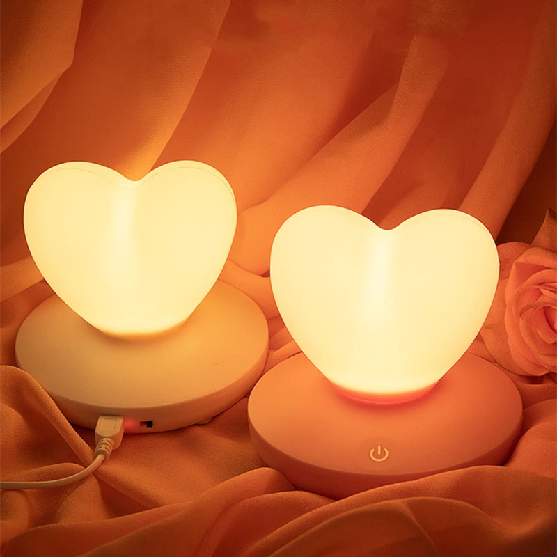 

Rechargable Table Lamp Touch Control USB Heart Light Gift For Kids Girl Lover Bedroom Party Wedding Decoration LED Night Lights