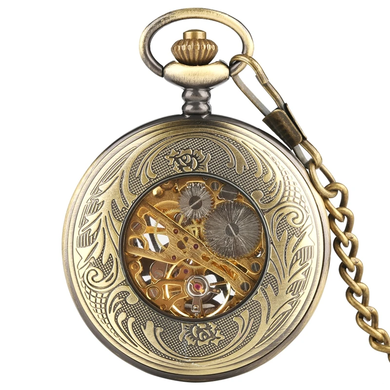 Антикварные черные/Бронзовые Механические карманные часы с перфорацией в виде