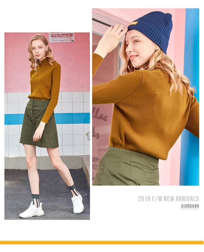 Giordano женская вязаная кофта с высоким воротом и длинными рукавами из натурального хлопка