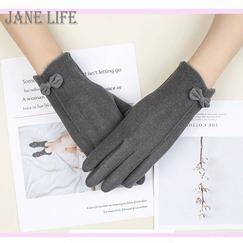 

New Grace Fashion Lady Gloves Women Winter Vintage Warm Windproof Touch Screen Driving Bow-Knot Full Finger Glove Mittens G059