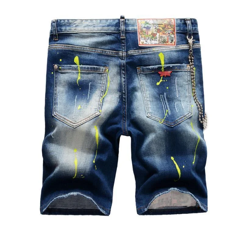 

Men Light Blue Denim Shorts New Summer Holes Shorts Jeans High Quality Man Cotton Straigh Fit Denim Shorts Jeans Pants