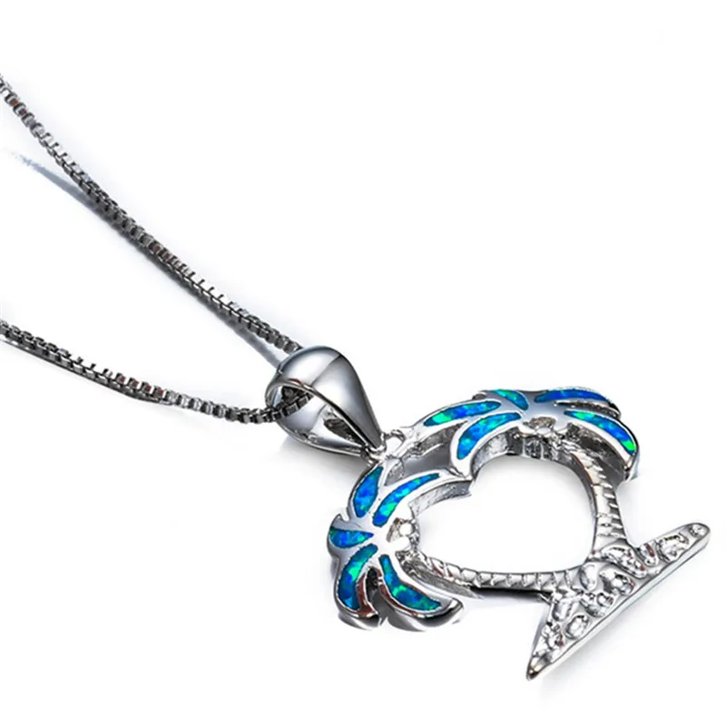 

Женская Серебряная цепочка с кулоном, Классическая модная подвеска с искусственным опалом, картина маслом для маленькой девочки