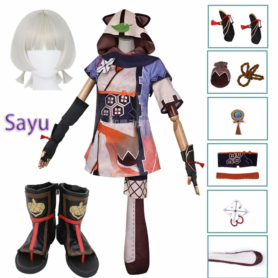 

Костюм для косплея Genshin Impact Sayu, женское кимоно для косплея из искусственных волос, женское платье с капюшоном в стиле "Лолита", костюм для веч...