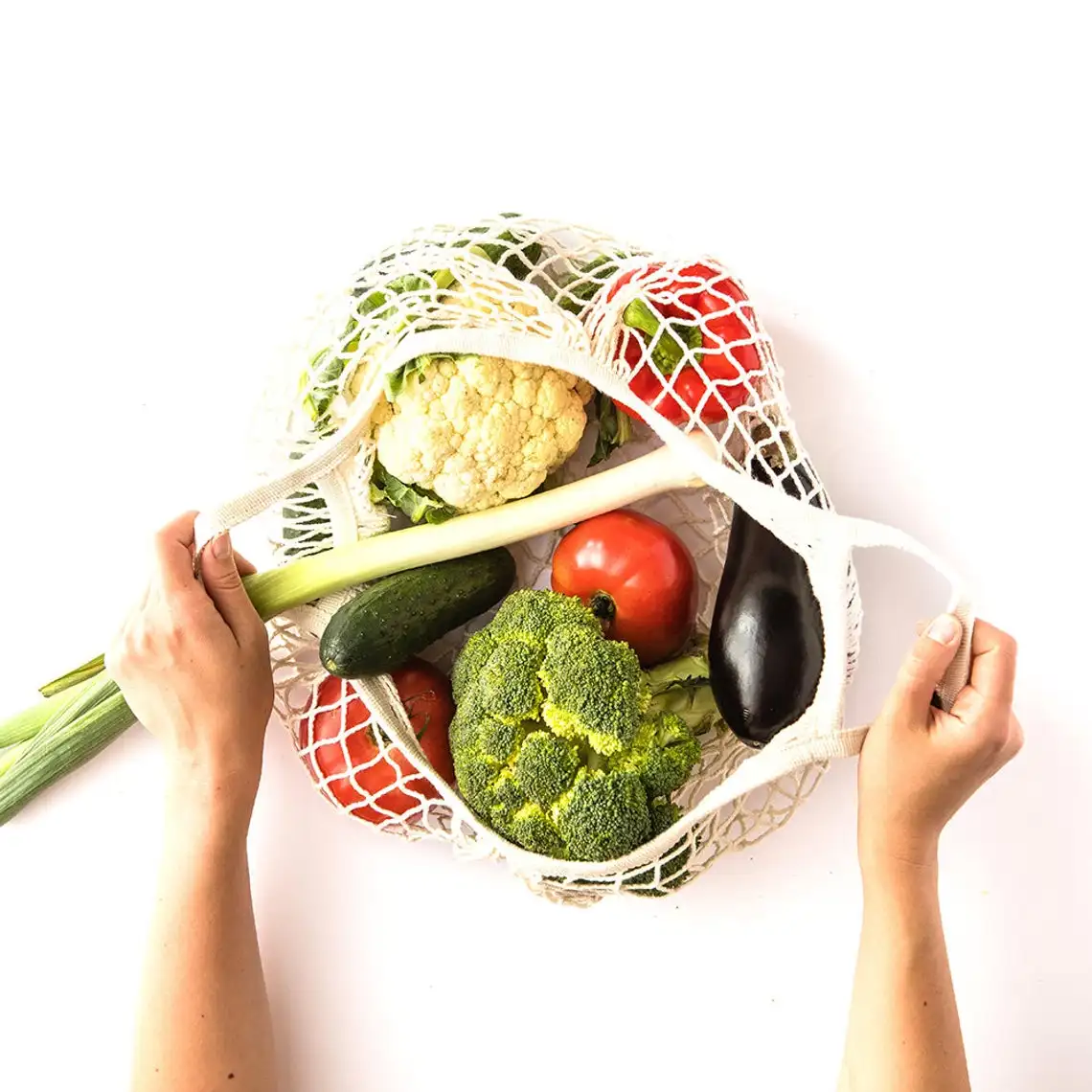 

Organic Cotton Mesh Bag Net Bags for Vegetables Fruits Reusable Mesh Produce Bags for Grocery Shopping Beach Tote